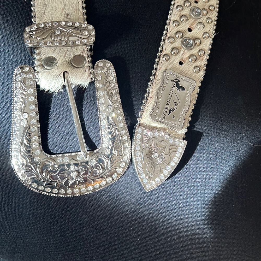 Crystal studded genuine leather belt